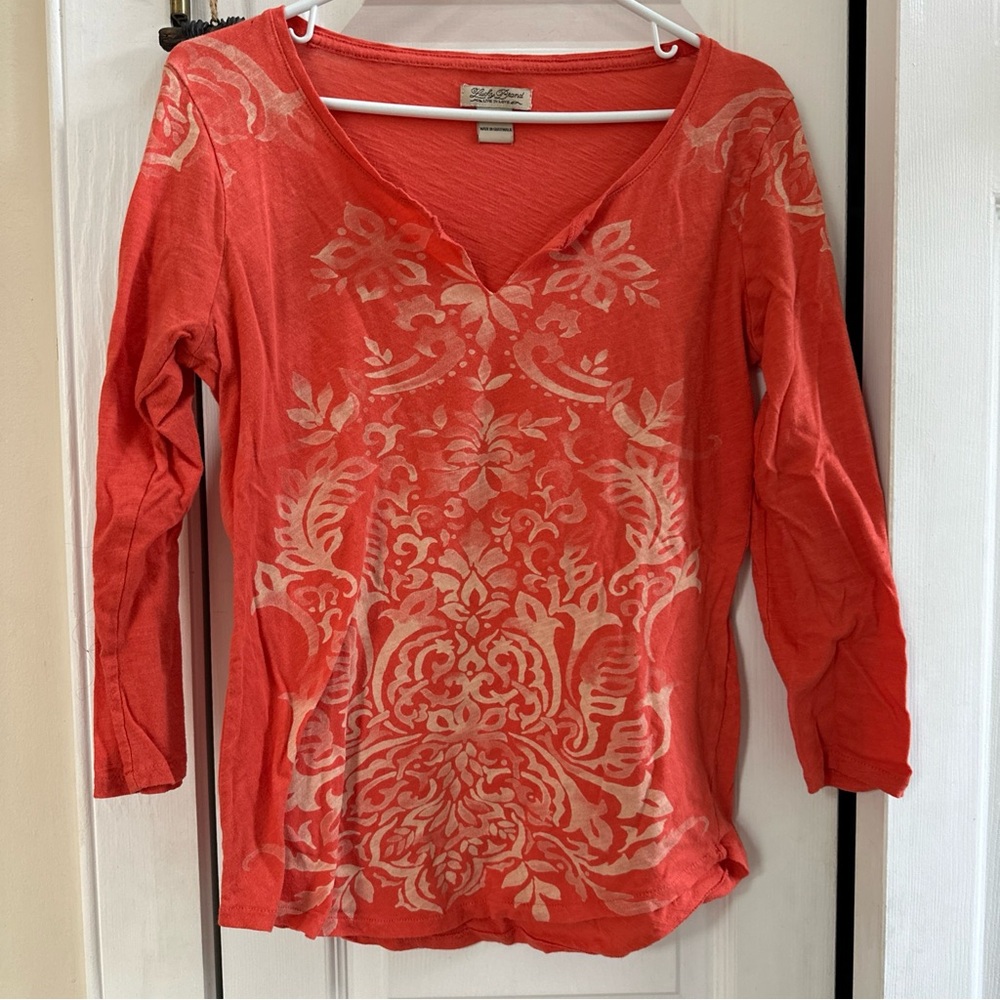 Lucky Brand Women’s Ladies Orange Salmon Boho Bohemian 3/4 Sleeve M